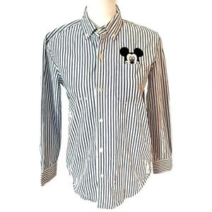 Gap Kids XL Disney Pinstripe BlueWhite Button Down Long Sleeve Shirt MickeyMouse